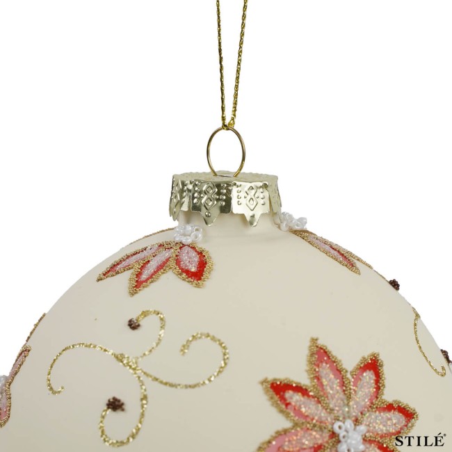 Pallina Natalizia in Vetro Decorata con Fiori Conf.1pz 2 Misure