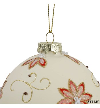 Pallina Natalizia in Vetro Decorata con Fiori Conf.1pz 2 Misure