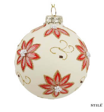 Pallina Natalizia in Vetro Decorata con Fiori Conf.1pz 2 Misure