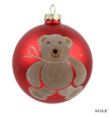 Palla di Natale in Vetro Decorata con Orsetto D.10 cm Conf.1pz