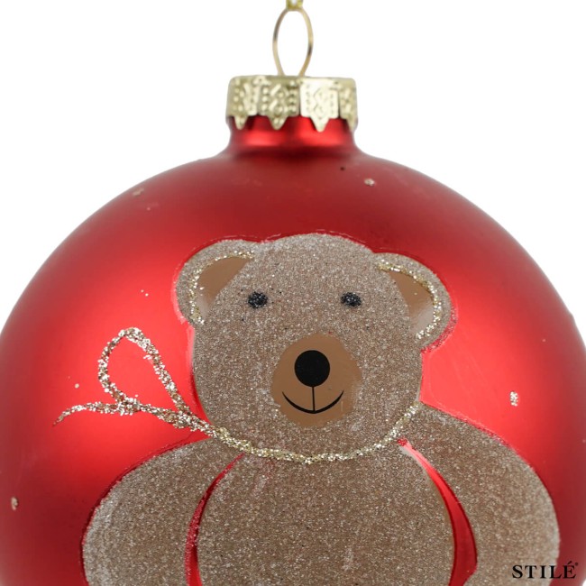 Palla di Natale in Vetro Decorata con Orsetto D.10 cm Conf.1pz