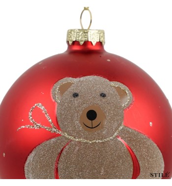 Palla di Natale in Vetro Decorata con Orsetto D.10 cm Conf.1pz
