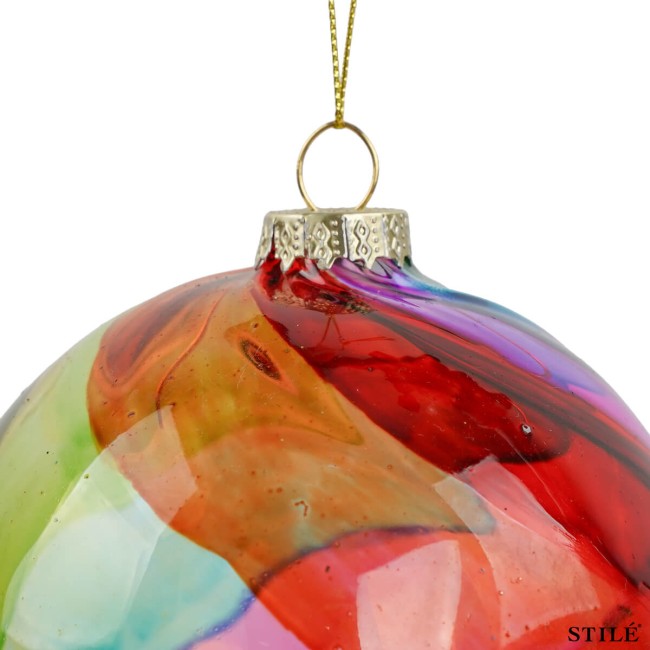 Palla di Natale in Vetro Multicolore Decorata D.10 cm Conf.1pz