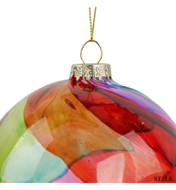 Palla di Natale in Vetro Multicolore Decorata D.10 cm Conf.1pz