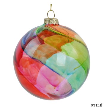 Palla di Natale in Vetro Multicolore Decorata D.10 cm Conf.1pz