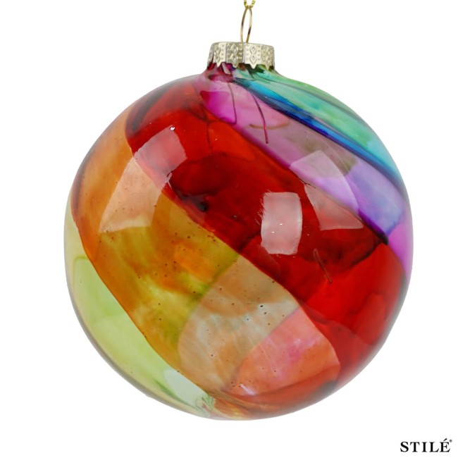 Palla di Natale in Vetro Multicolore Decorata D.10 cm Conf.1pz