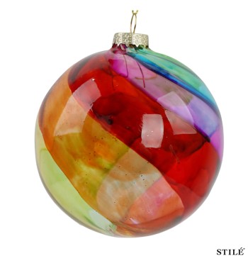 Palla di Natale in Vetro Multicolore Decorata D.10 cm Conf.1pz