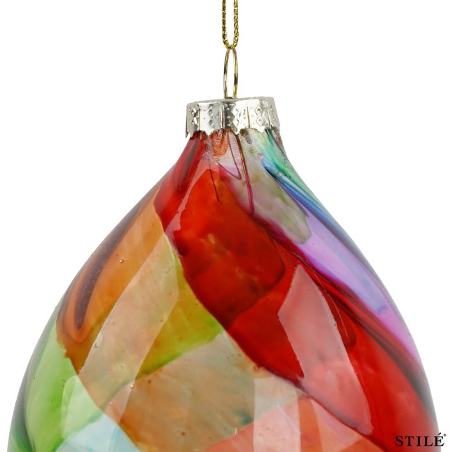 Goccia di Natale Decorata Multicolore in Vetro H.15,5 cm Conf.1pz