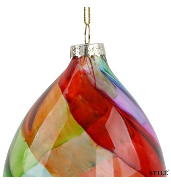 Goccia di Natale Decorata Multicolore in Vetro H.15,5 cm Conf.1pz