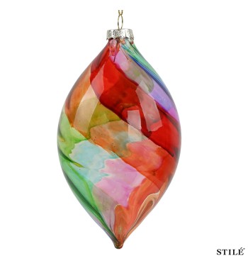 Goccia di Natale Decorata Multicolore in Vetro H.15,5 cm Conf.1pz