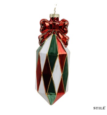 Pendente Natalizio in Vetro Decorato H.18 cm Conf.1pz