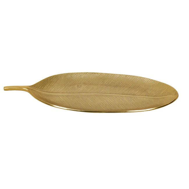 Vassoio Decorativo a Forma di Foglia Oro in Alluminio 59 cm