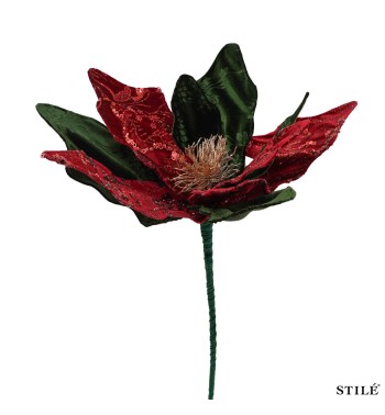 Fiore Natalizio in Velluto Rosso, Verde e Oro 2 Misure