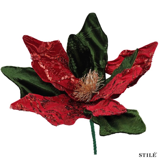 Fiore Natalizio in Velluto Rosso, Verde e Oro 2 Misure