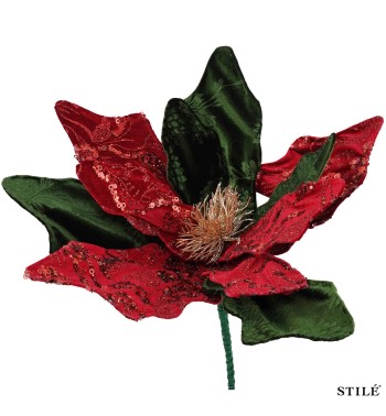 Fiore Natalizio in Velluto Rosso, Verde e Oro 2 Misure