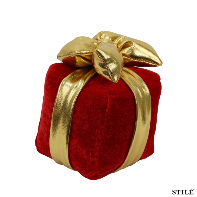 Pacco Regalo Natalizio Rosso in Velluto con Fiocco Oro 4 Misure