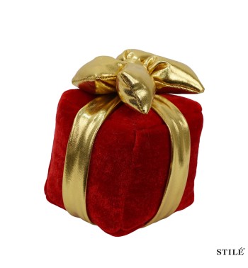 Pacco Regalo Natalizio Rosso in Velluto con Fiocco Oro 4 Misure