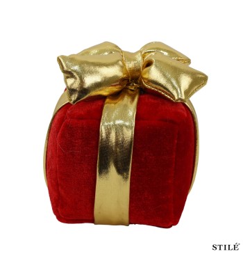 Pacco Regalo Natalizio Rosso in Velluto con Fiocco Oro 4 Misure