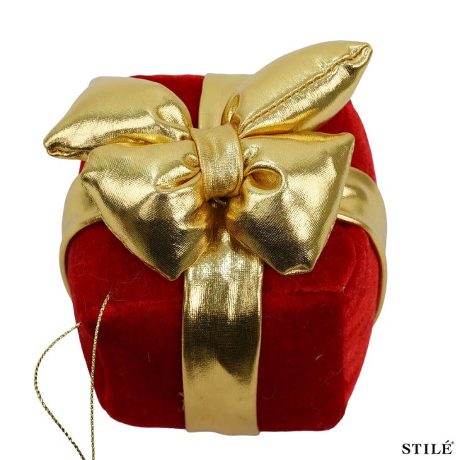 Pacco Regalo Natalizio Rosso in Velluto con Fiocco Oro 4 Misure