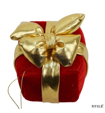 Pacco Regalo Natalizio Rosso in Velluto con Fiocco Oro 4 Misure