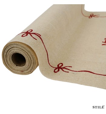 Runner Natalizio Decorato Beige e Rosso 28x300 cm