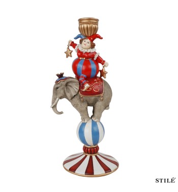Portacandela Natalizio Jolly su Elefante in Resina H.30 cm