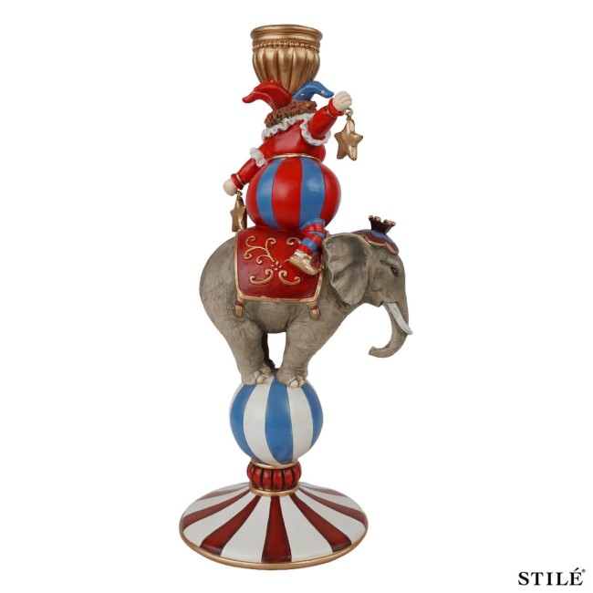 Portacandela Natalizio Jolly su Elefante in Resina H.30 cm