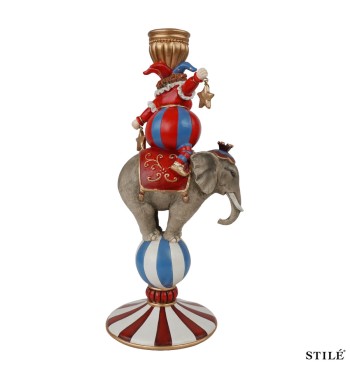 Portacandela Natalizio Jolly su Elefante in Resina H.30 cm