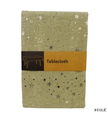 Tovaglia Natalizia Beige e Oro con Stelle 2 Misure