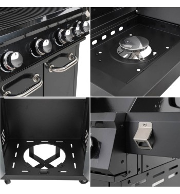 Barbecue a Gas 4 Fuochi con Fornello Laterale - Madrid Black