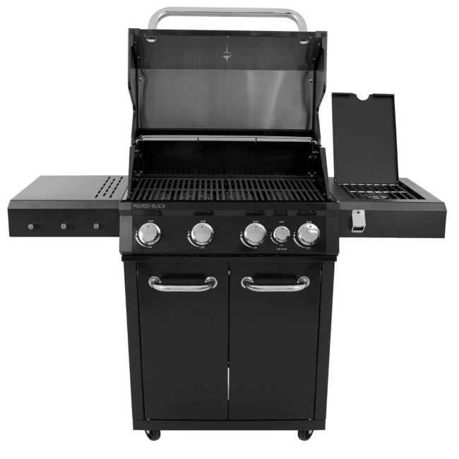 Barbecue a Gas 4 Fuochi con Fornello Laterale - Madrid Black
