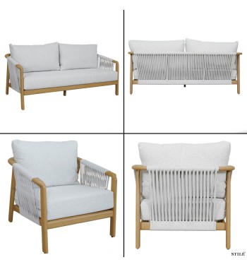 Set Divano da Giardino in Alluminio Effetto Legno - Bilbao