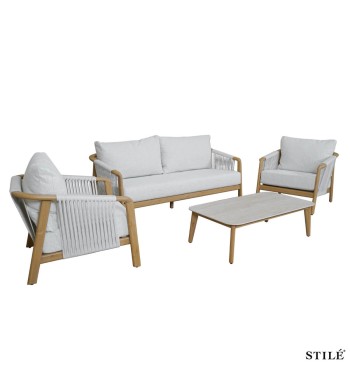 Set Divano da Giardino in Alluminio Effetto Legno - Bilbao