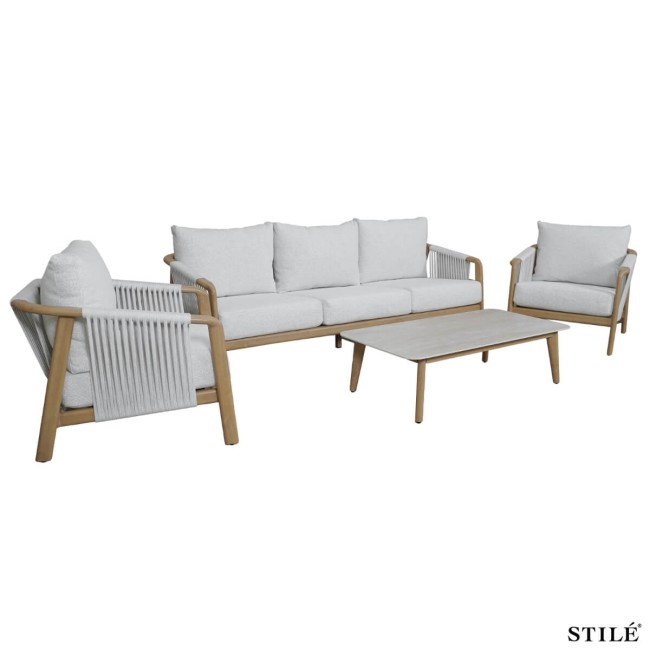 Set Divano da Giardino in Alluminio Effetto Legno - Girona