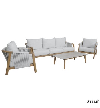 Set Divano da Giardino in Alluminio Effetto Legno - Girona