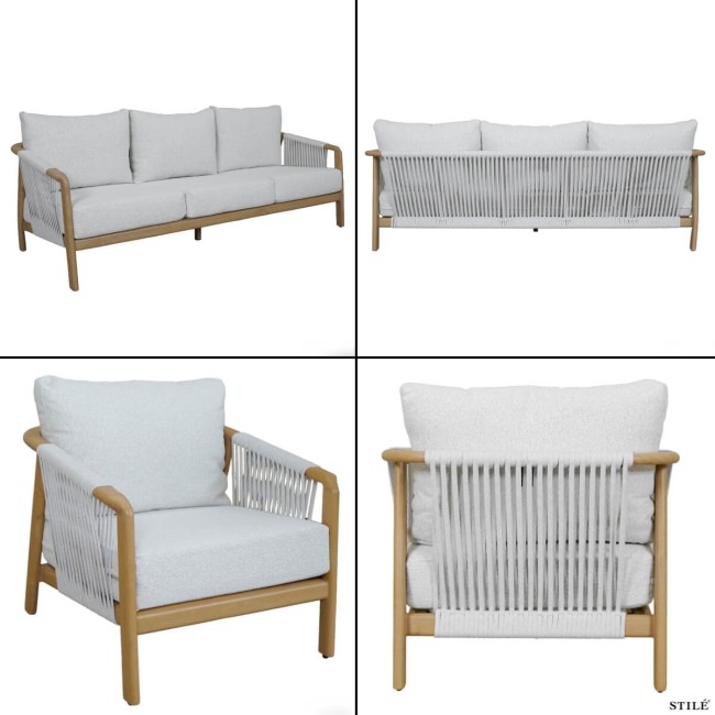 Set Divano da Giardino in Alluminio Effetto Legno - Girona