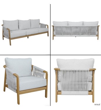 Set Divano da Giardino in Alluminio Effetto Legno - Girona