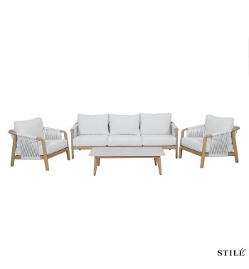 Set Divano da Giardino in Alluminio Effetto Legno - Girona