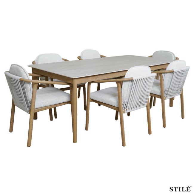 Set Tavolo Rettangolare da Giardino in Alluminio Effetto Legno - Malaga