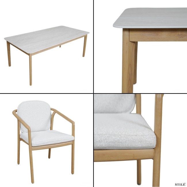 Set Tavolo Rettangolare da Giardino in Alluminio Effetto Legno - Malaga