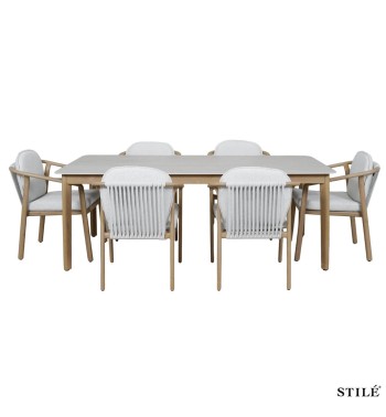 Set Tavolo Rettangolare da Giardino in Alluminio Effetto Legno - Malaga