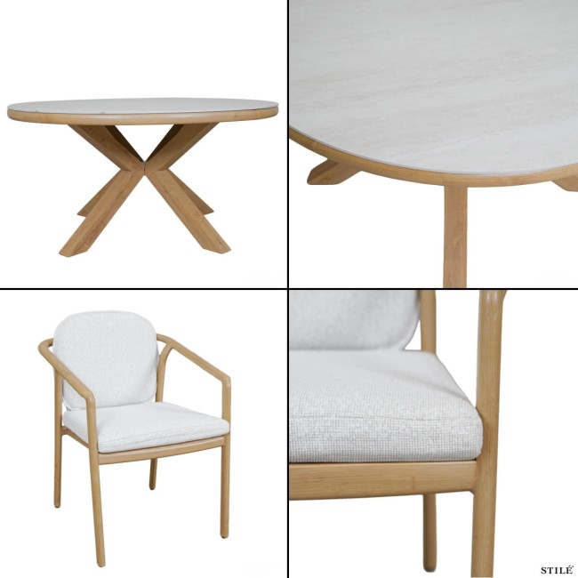 Set Tavolo Rotondo da Giardino in Alluminio Effetto Legno - Malaga