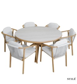 Set Tavolo Rotondo da Giardino in Alluminio Effetto Legno - Malaga 2