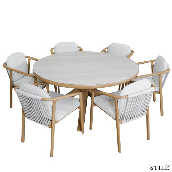 Set Tavolo Rotondo da Giardino in Alluminio Effetto Legno - Malaga