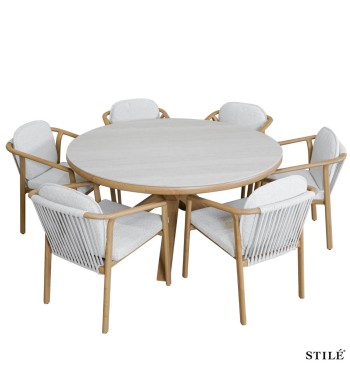 Set Tavolo Rotondo da Giardino in Alluminio Effetto Legno - Malaga