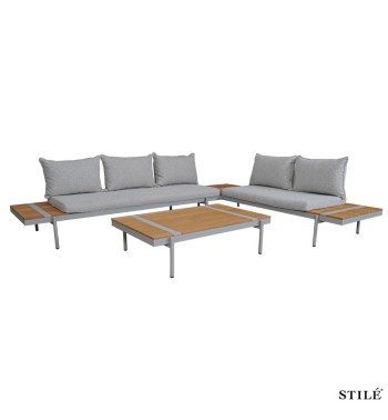 Divano da Giardino Angolare in Alluminio e Teak - Dublin