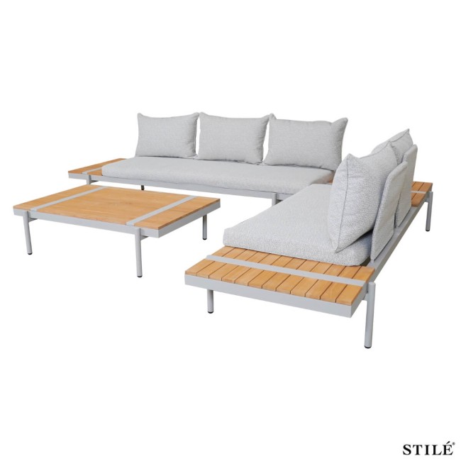 Divano da Giardino Angolare in Alluminio e Teak - Dublin