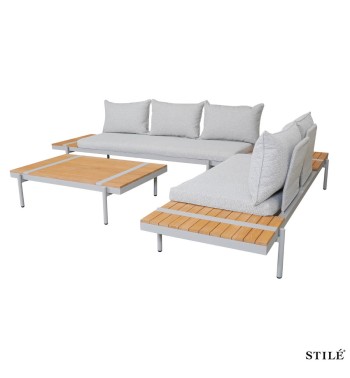 Divano da Giardino Angolare in Alluminio e Teak - Dublin