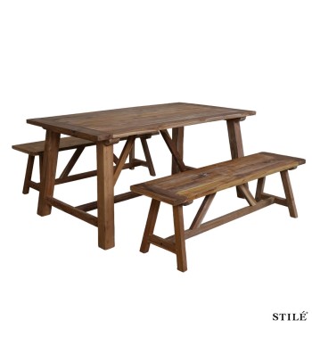 Set Tavolo da Giardino in Teak Naturale con Panchine - Cipro