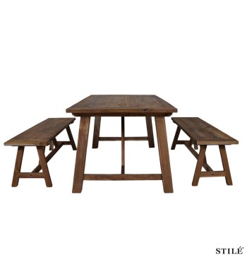 Set Tavolo da Giardino in Teak Naturale con Panchine - Cipro